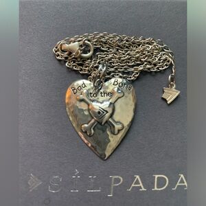 Silpada Vintage VERY RARE HTF “BAD TO THE BONE” Dog Tag Heart Pendant & Chain